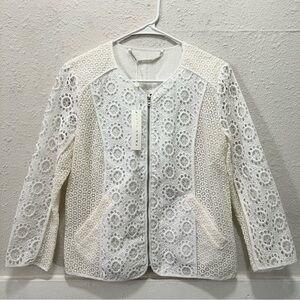 Trina Turk Ivory & White Eyelet Lace Zip-up Jacket NWT Size 6